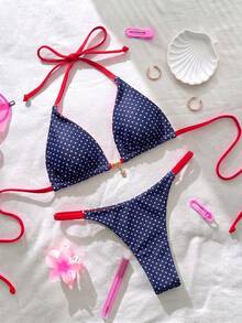 Elavelle Springbreak 女款沙灘裝 夏季女裝 純色細肩帶性感比基尼套裝 - 彩色 - 查看 3