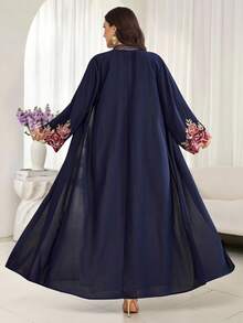 Al Najma Plus Size Women's Applique Decorated Long Sleeve Elegant Arabic Abaya - Navy Blue - View 2