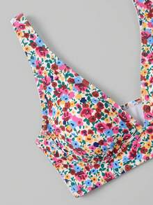 Sweetra CURVE 2026 New Plus Size Women 2pcs/Set Random Print High Waist Ruched Casual Swimwear Set Vacation Beach Summer - Multicolor - View 3