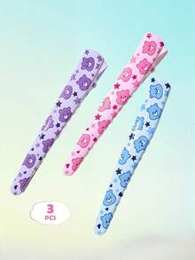 SHEIN X Care Bears 3件組可愛卡通圖案髮夾，禮物，髮飾髮夾 - 彩色 - 查看 2