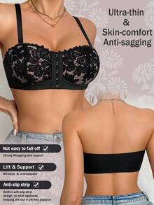 DesireSculpt Women's Black Lace Front Closure Push-Up Bra, 1pc - Black - View 7