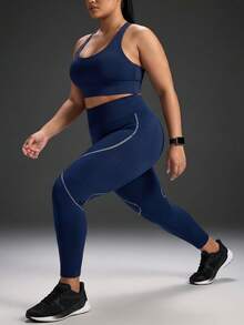 Powerista Women's Plus Size High Waist Seamless Sports Leggings - Navy Blue - View 7