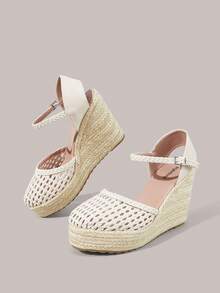 Styleloop Chaussures d'été mode abricot surface tissée talon tressé semelle en corde de chanvre, style bohème décontracté pour l'extérieur, les vacances et les voyages pour femmes - Nude - Voir 4