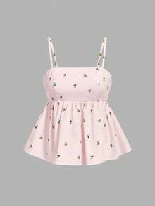 SHEIN MOD 復古清新碎花女款細肩帶背心 - 粉色 - 查看 3