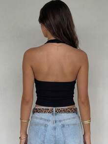 Women's Versatile Solid Color Sexy Spaghetti Strap Backless Fitted Summer Top. - Pink - View 2