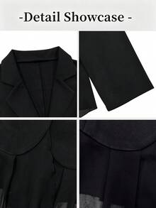GlowEve CURVE Plus Size Spring/Summer Lightweight Long Sleeve Asymmetrical Chiffon Blazer Vest - Black - View 5