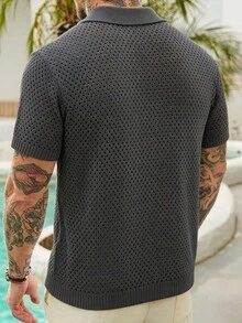 VENTUSAIL Top de punto casual versátil para uso diario con patrón de coco y abotonadura sencilla para hombres - Gris - Ver 2