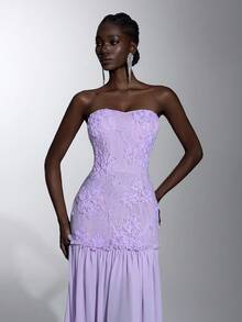 Elitara Women's Solid Color Elegant Minimalist Fashion Strapless Evening Gown Wedding Rehearsal Dinner Event Black Sequin Winter - Mauve Purple - View 8