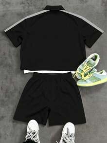 Manfinity EMRG Men's Colorblock Letter Print Short Shirt & Shorts Set - Multicolor - View 2
