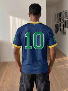Gritte Field Vintage Brazil Football T-Shirt, American BRASIL 10 Number Print, Men's Graphic T-Shirt, Women's Graphic T-Shirt, Men's Fashion Sports Top, Football/Soccer Accessories - Multicolor - View 4
