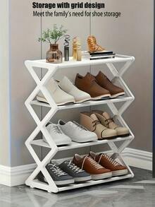 4-Tier Foldable X-Frame Plastic Shoe Rack Vintage No Assembly Required Durable Multi-Purpose For Entryway Closet Kitchen Book Shelf Storage - Multicolor - View 2