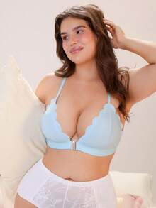 Nora Wilde 1pc Seamless Adhesive Front Closure Plus Size Bra - Blue - View 3