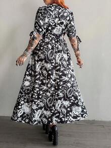 Whyspr Plus Size Spring/Summer Punk Vintage Butterfly Print Vacation Dress - Black - View 2