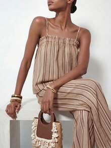Zivah New Summer Casual Vacation Commuting Loose-Fitting Beige Tank Top + Wide-Leg Pant Two Pieces Set, Suitable For Everyday Wear, Music Festivals, Boho - Multicolor - View 11