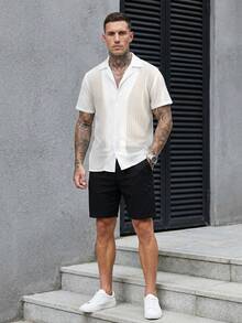 Manfinity CasualCool 男士單排扣休閒百搭日常短袖襯衫 - 白色 - 查看 6