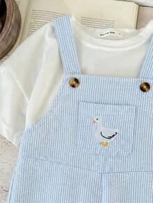 Bubblio Baby Boy Woven Striped Bear Graphic Casual Bib Overalls - Multicolor - View 3