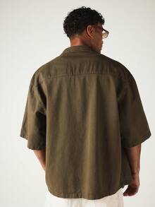 SUMWON Sunc Boxy Fit Short Sleeve Twill Overshirt With Chest Pockets And Snap Buttons Summer Casual - Green - View 2