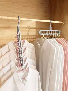 9-Hole Adjustable Foldable Clothes Hanger, Non-Slip Space-Saving Collapsible Garment Storage Rack In Solid Gray One Size Fits All, Ideal Wardrobe Organizer For Bedroom, Apartment, Dorm & Daily Family Clothing Arrangement - Grey - View 6