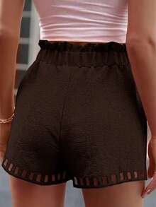 Selamara Pantalones cortos de mujer con cordón, lazo, bolsillo, plisados y unicolor - Café integral - Ver 2