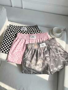 SHEIN EZwear 3件組舒適女款短款休閒短褲，梭織布料，適合日常穿著，迷彩印花短褲套裝 - 彩色 - 查看 1