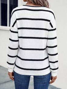 EMERY ROSE Women's Casual Ribbed V-Neck Long Sleeve Ribbed T-Shirt Fall Cloth For Women - Multicolor - View 2