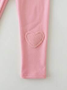 SHEIN 女嬰可愛休閒百搭針織彈性純色高品質刺繡卡通圖案鬆緊腰長款冬季長褲 - 粉色 - 查看 5