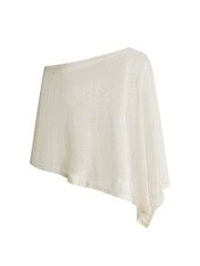 ROMWE Vacation Style Sexy One-Shoulder Asymmetrical Hem Mesh Hollow Women Cover Up Coverup - Apricot - View 2