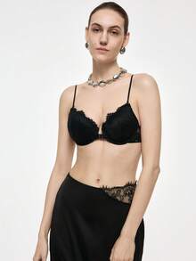 Bralution Brown Underwire Molded Cup High Support Push Up Balconette Bra With Front Closure Lace Trim Romantic Elegant Women's Lingerie - Coffee Brown - View 6