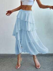 Firerie Layered Ruffle Hem Flared Skirt - Baby Blue - View 4
