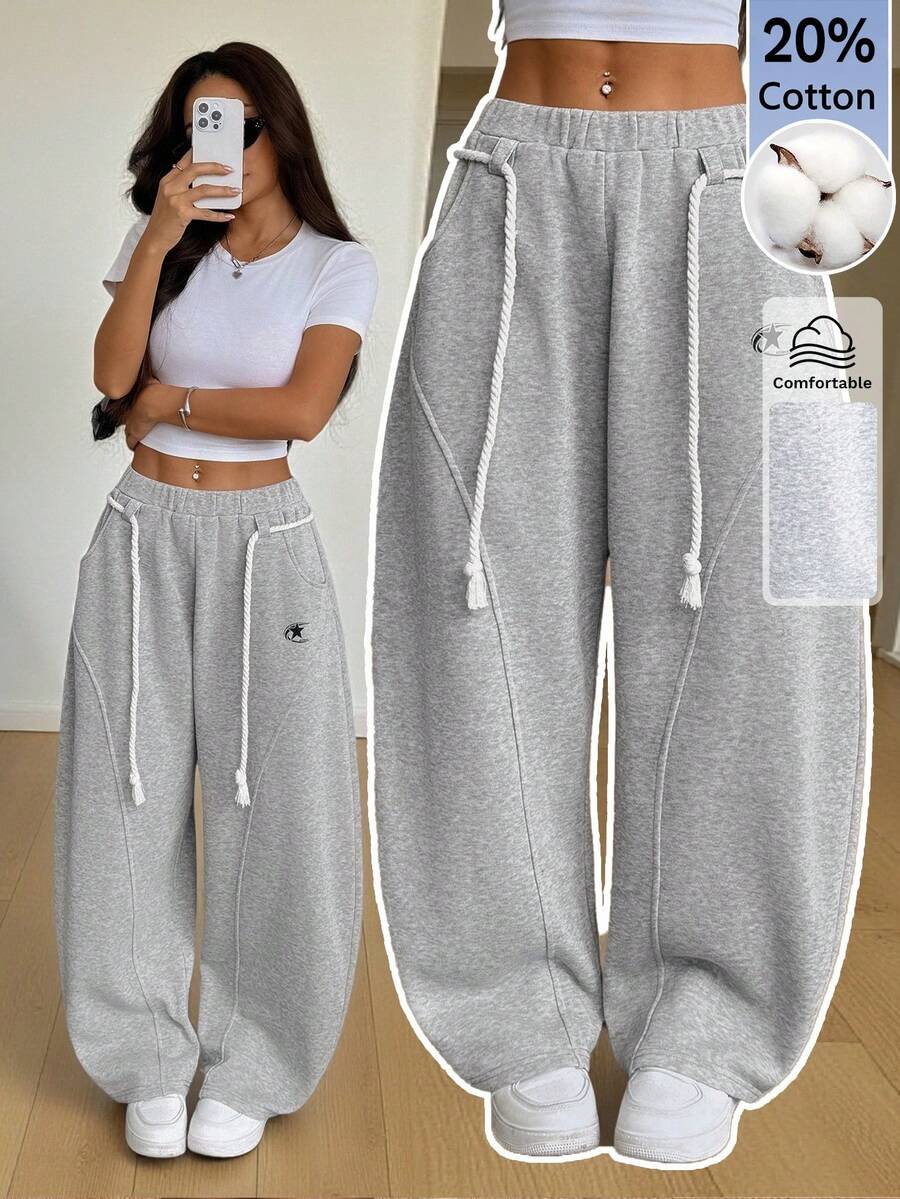 SHEIN PETITE 女款棉質秋冬街頭風返校學院風休閒保暖舒適法式灰色 - 灰色 - 查看 1