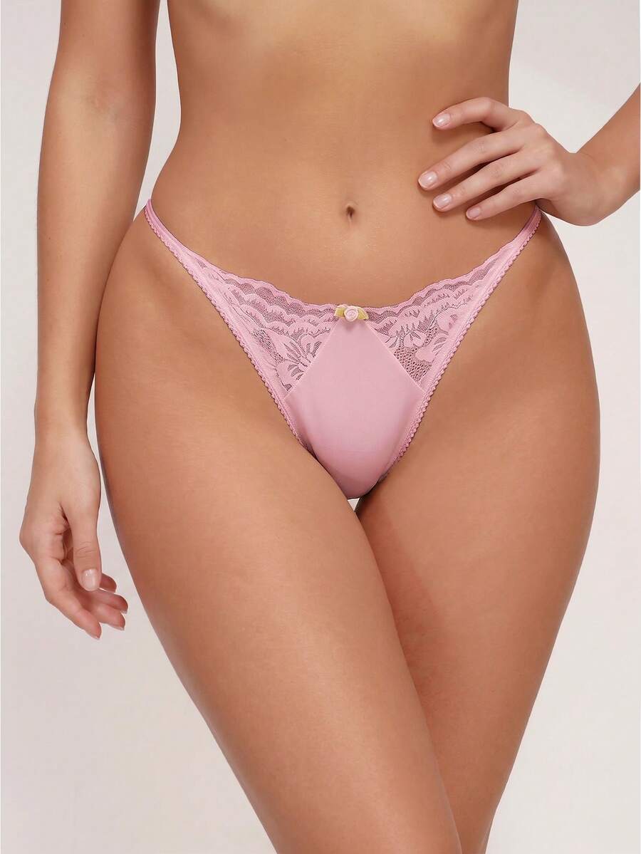 Women Panties Kontras Lace Plain - Berwarna merah muda - View 1