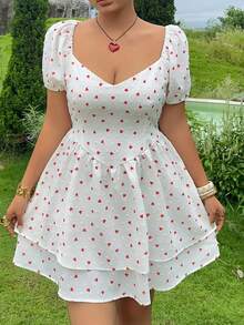 Dazy Plus Sexy Cute Kawaii Tropical Mini Dress For Women, Red And White Elegant Minimalist Sexy Heart Pattern Plus Size Spring Summer Dress Vacation - White - View 8