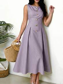 Solavon Stylish Striped Maxi Dress For Women Pleated A Line Sleeveless Design Perfect For Spring And Summer Outfits - Purple - View 8