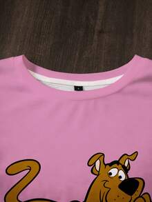 SCOOBY-DOO X SHEIN Women's Letter Print Short Sleeve T-Shirt All-Over -DOO - White - View 5