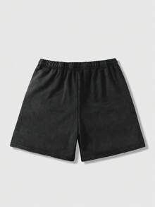ROMWE MEN Street Life Men's Drawstring Waist Letter Patchwork Casual Versatile Daily Travel Shorts - Black - View 2