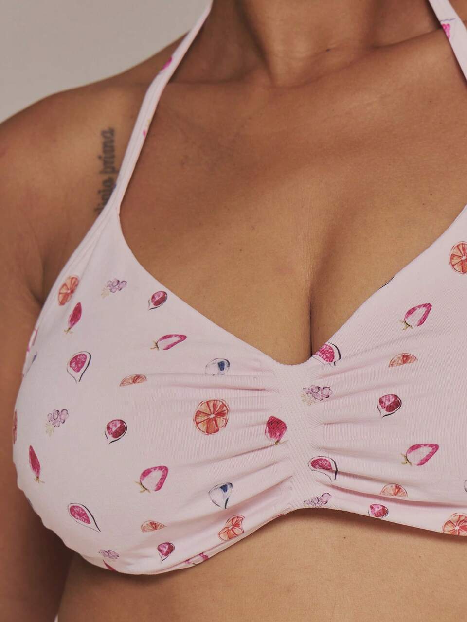 Sport Curve Pink Graphic Printed Ruched Detail Halterneck Sports Bra