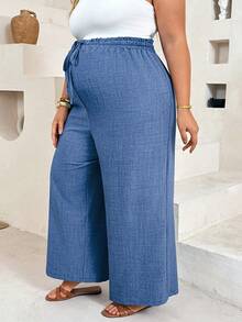 Plussiva Plus-Size Light Blue Casual Drawstring-Waist Trousers For Maternity Wear-Versatile For Everyday Use And Suitable For The Autumn Season Fall Dates - Black - View 3