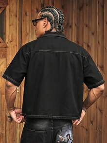 CalleClaro Men's Washed Contrast Color Casual Top, And Fashionable - Black - View 2