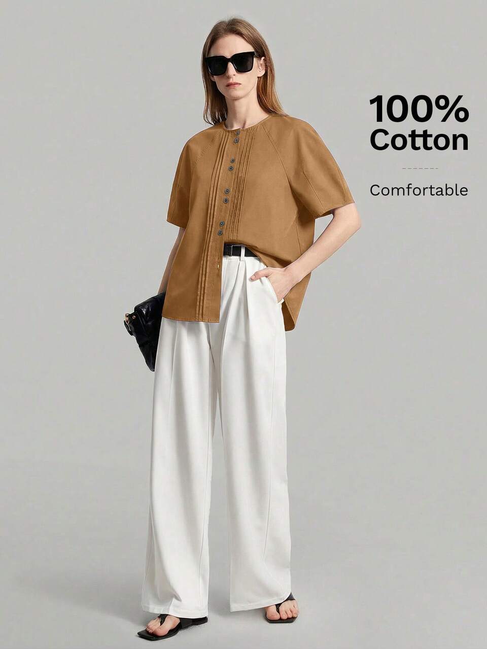 Women's Comfortable Skin-Friendly High-End Premium Minimalist Smart Casual Elegant Luxury Texture Essential Fashion Blouse Office Summer