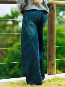 Bela Noronha Women Casual Washed Vintage Wide Leg Baggy Jeans - Blue - View 2