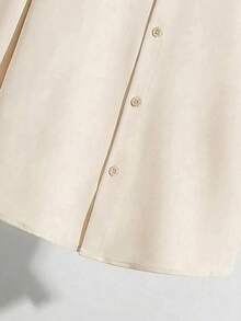 SHEIN 春/秋季青少年男孩休閒修身長袖單排扣襯衫 - 杏色 - 查看 6