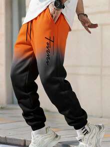 SHEIN 青少年（男童）渐变橙色休闲运动慢跑裤，四季皆宜 - 橘色 - 查看 1