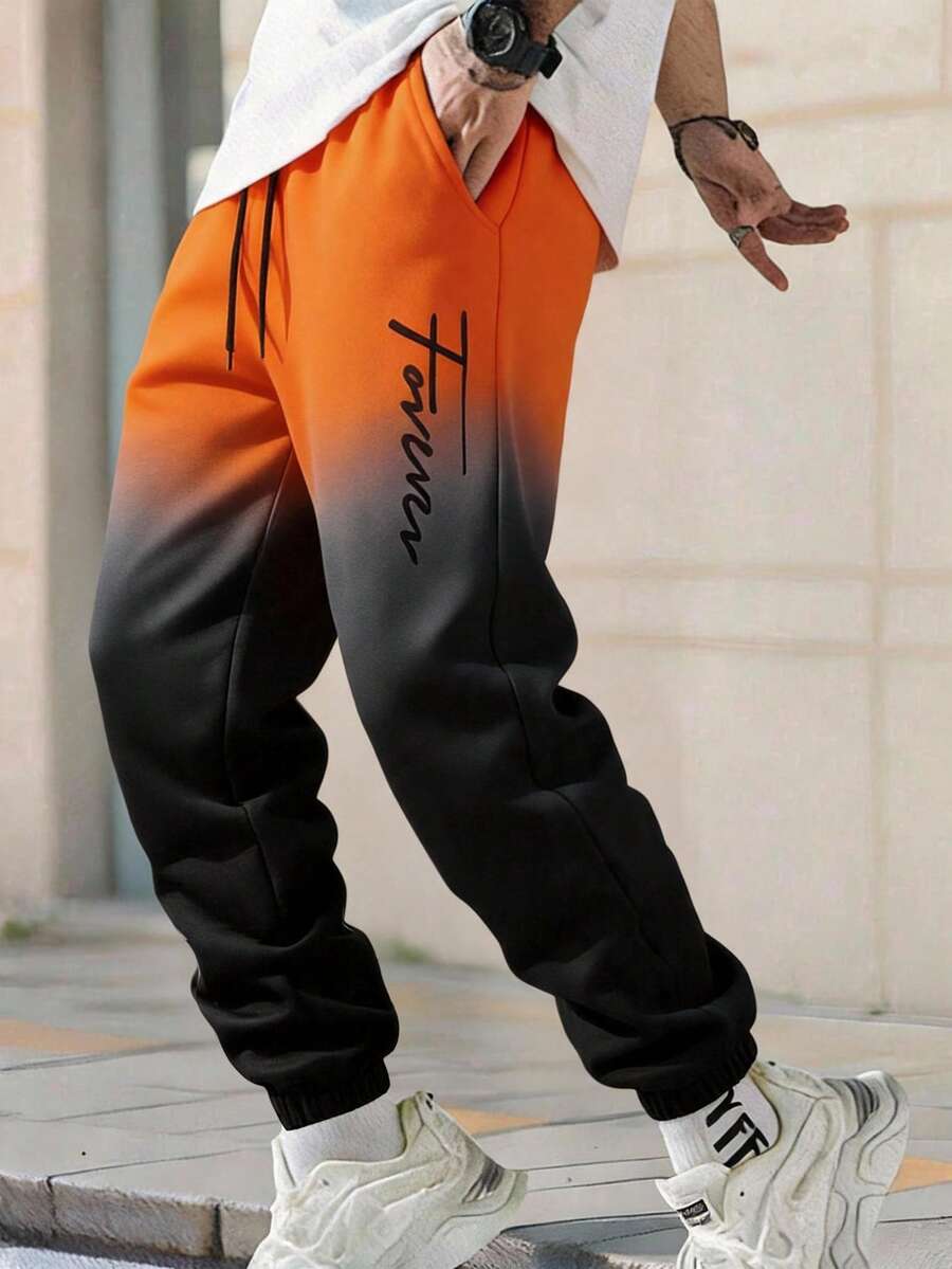 SHEIN 青少年(男童)渐变橙色休闲运动慢跑裤,四季皆宜 - 橘色 - 查看 1