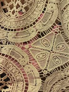Glamine Water-Soluble Floral Placement Border Sheer Blouse - Khaki - View 5