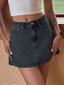 DAZY Women's Casual Washed Denim Skirt, Spring/Summer Jeans Skirt - Medium Wash - View 6
