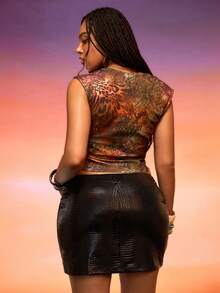 Orbivine Top Sexy Versátil com Estampa de Leopardo e Cadarço para Mulheres Plus Size, para Noite e Viagem - Multicolorido - Visão 5