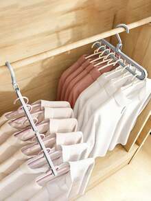 9-Hole Adjustable Foldable Clothes Hanger, Non-Slip Space-Saving Collapsible Garment Storage Rack In Solid Gray One Size Fits All, Ideal Wardrobe Organizer For Bedroom, Apartment, Dorm & Daily Family Clothing Arrangement - Grey - View 4