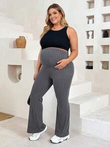 Plussiva Quần ống loe bầu size lớn màu trơn, cạp điều chỉnh được - Màu xám đen - Xem 3