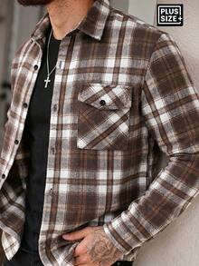 Manfinity Homme Men's Plus Size Casual Plaid Shacket, Spring/Autumn - Multicolor - View 1