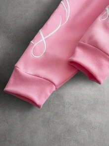 PAVTROS Men's Solid Color Letter Print Zip-Up Hoodie Sweatshirt - Pink - View 5